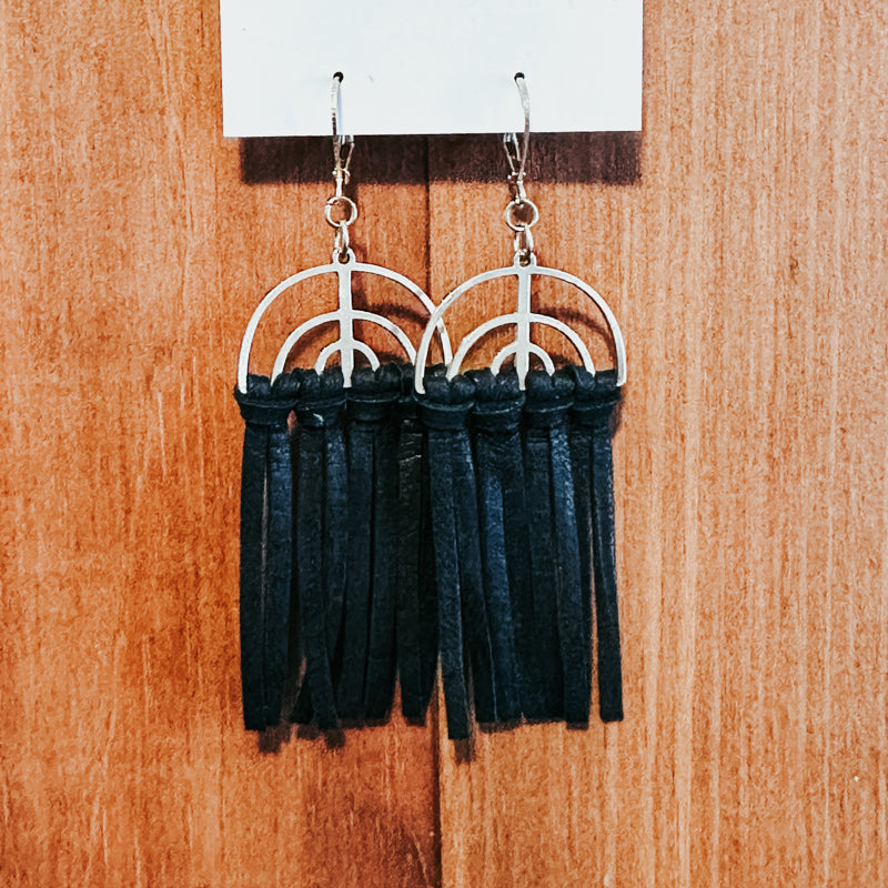 Black Leather Fringe Earrings