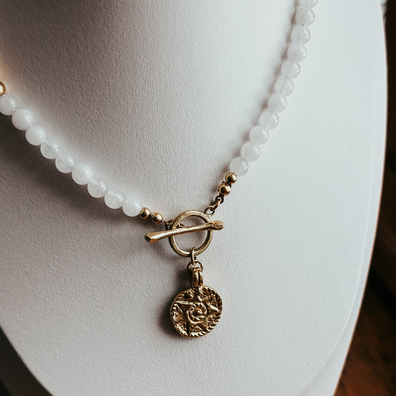 White Jade Sun Toggle Clasp Necklace