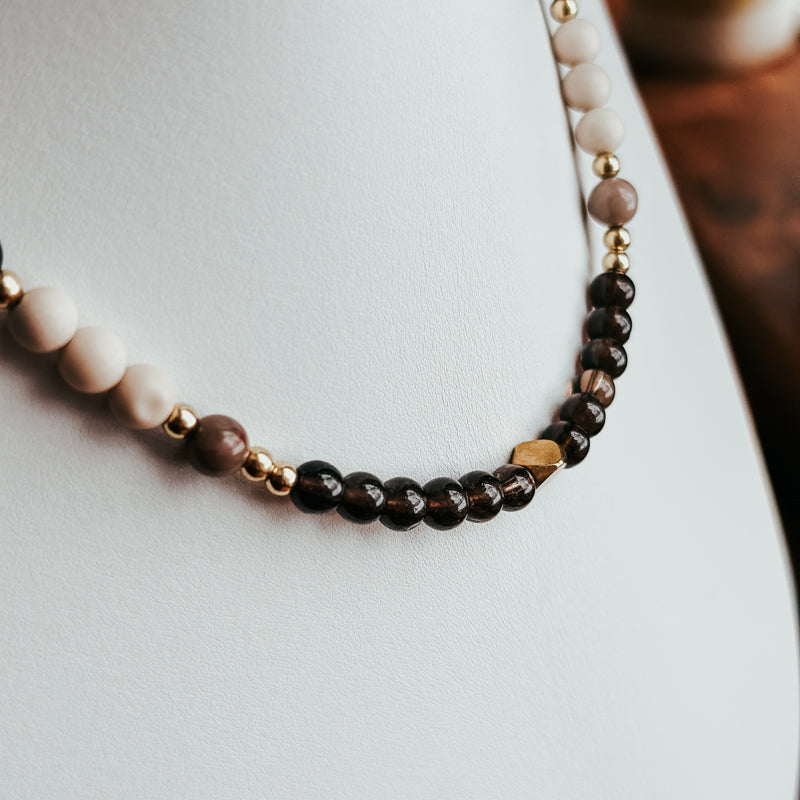 Smoky Quartz/Petrified Wood/Fossil Chocker Necklace