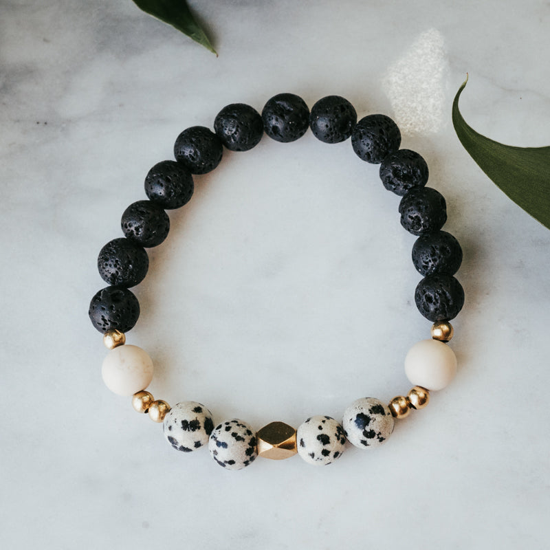 Chunky Gemstone Bracelet | Dalmatian, Lava and Fossil