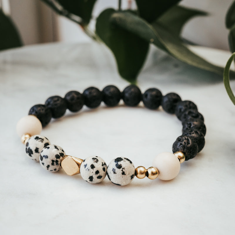 Chunky Gemstone Bracelet | Dalmatian, Lava and Fossil