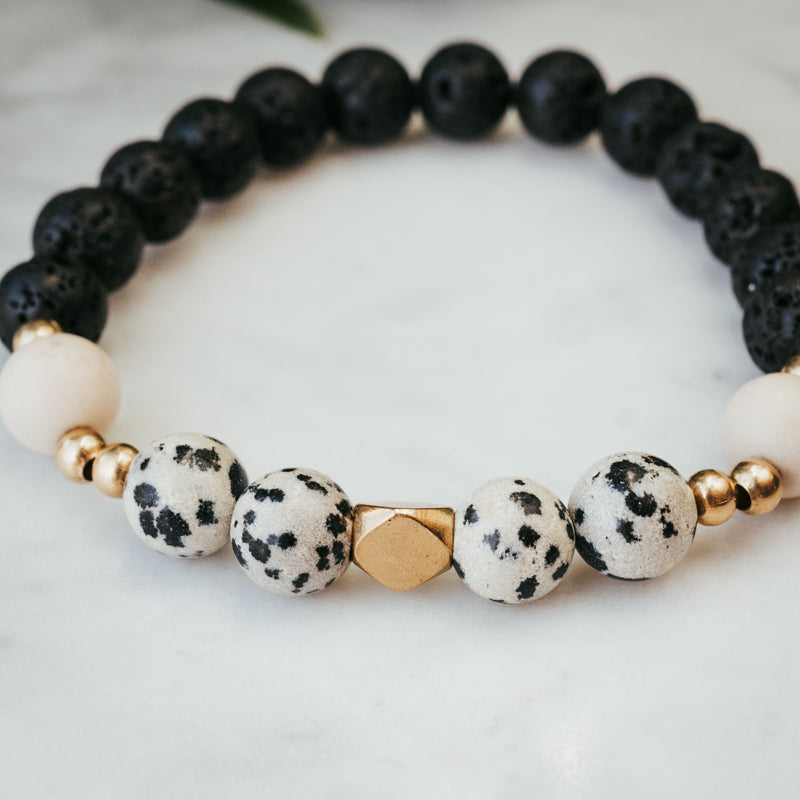 Chunky Gemstone Bracelet | Dalmatian, Lava and Fossil