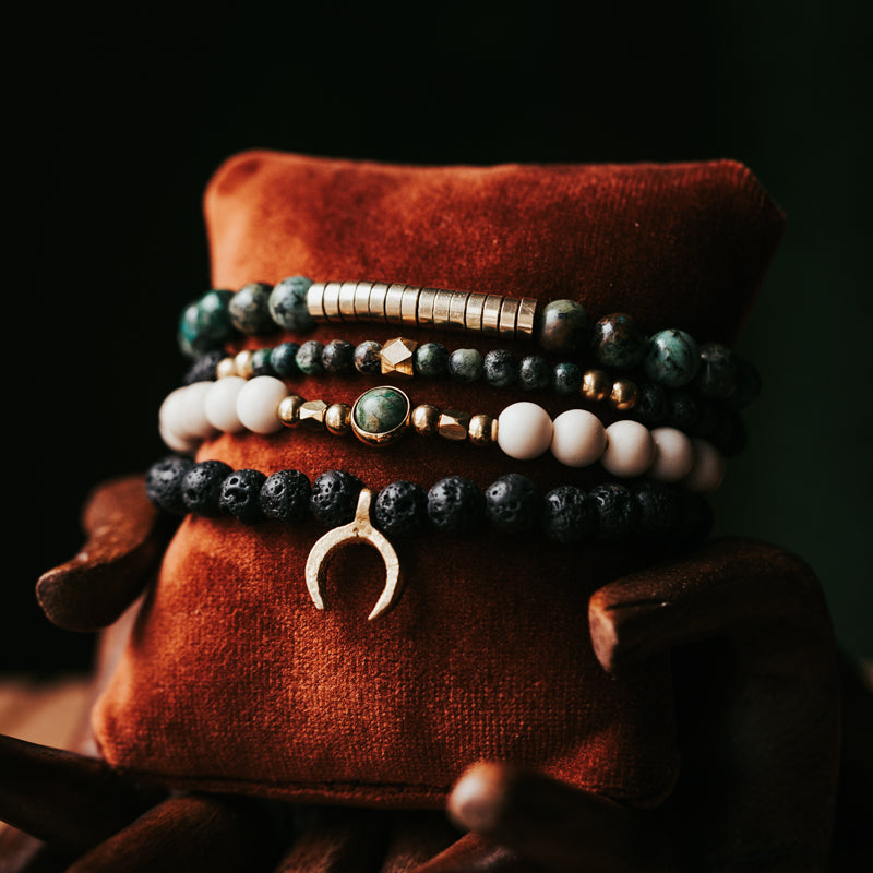 African Turquoise Gemstone Bracelet Stack