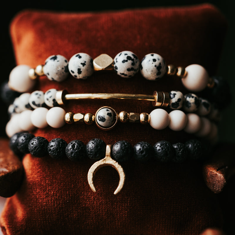 Dalmatian Jasper Gemstone Bracelet Stack