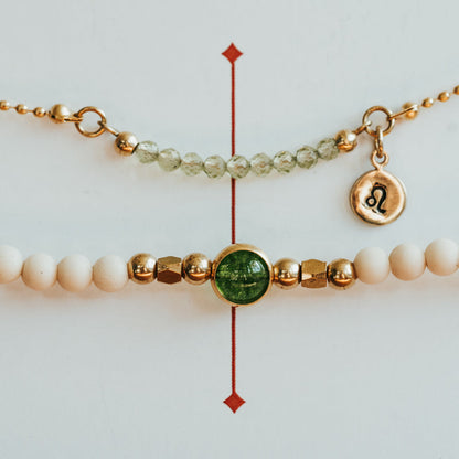 August Peridot Birthstone Zodiac Stack Bracelet Set