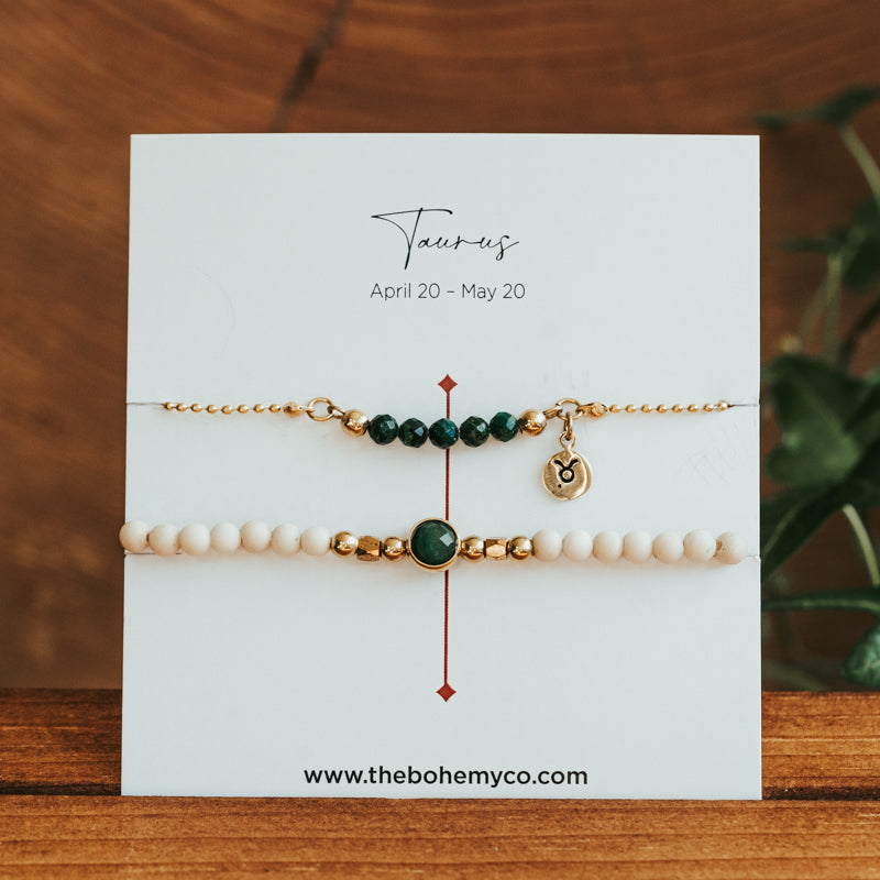 May Emerald Birthstone Zodiac Stack Bracelet Set