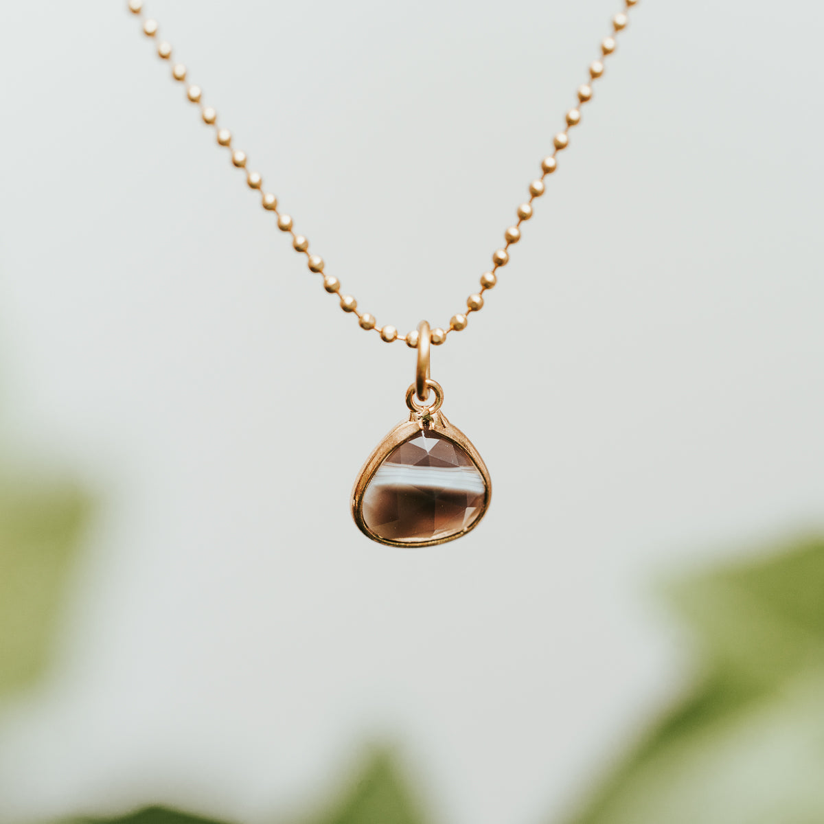 Stripe Agate Gemstone Brass Necklace