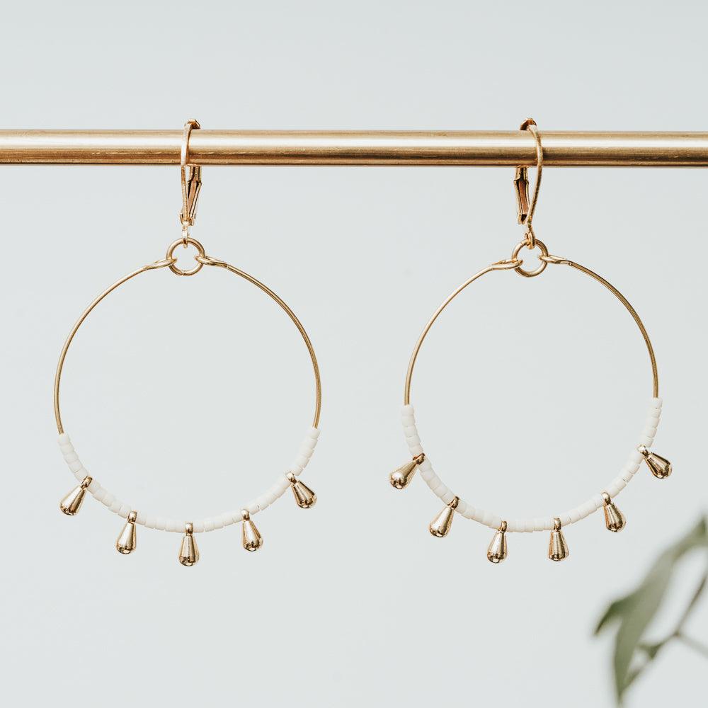 Seed Bead Tear Hoop Earrings
