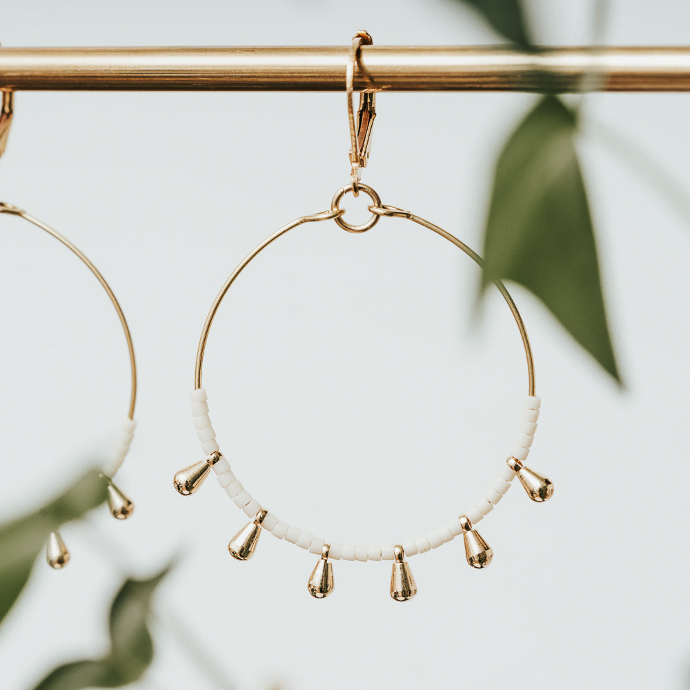 Seed Bead Tear Hoop Earrings