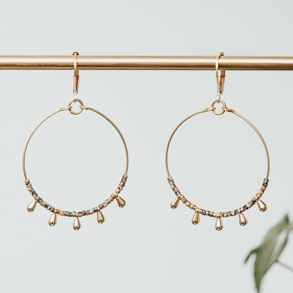 Seed Bead Tear Hoop Earrings