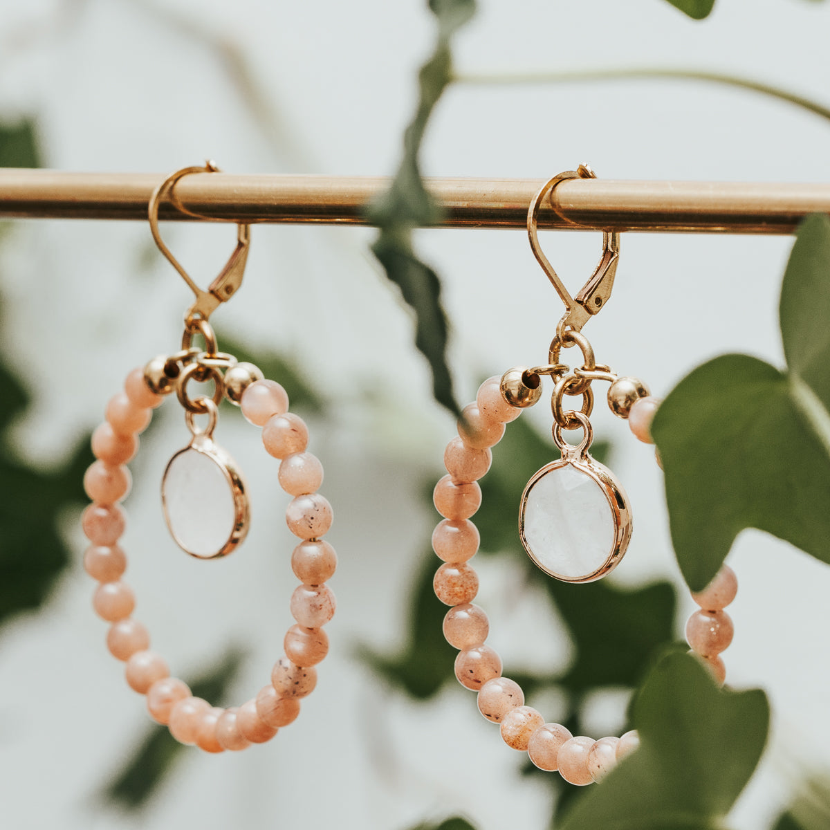 Sunstone & Quartz Hoop Earrings