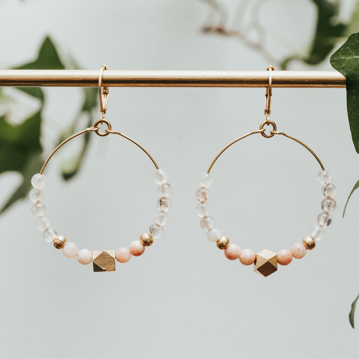 Sunstone & Natural Agate Earrings