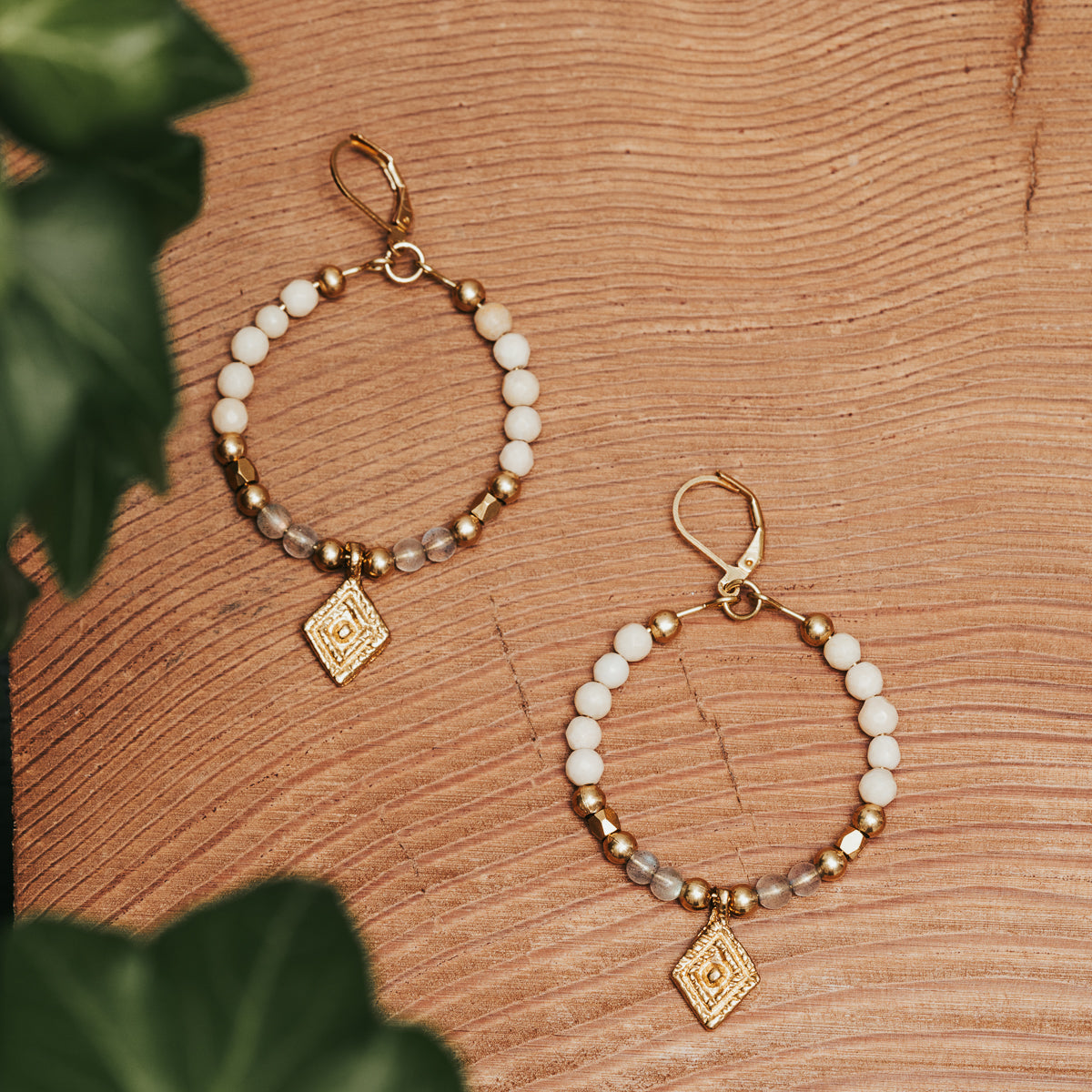 Fossil & Natural Agate Lozenge Earrings