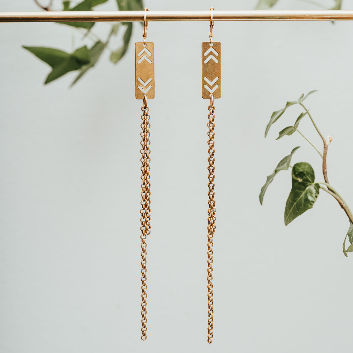 Chevron Chain Brass Earrings