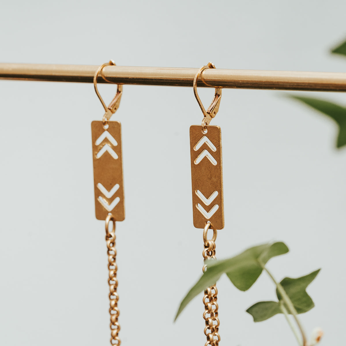 Chevron Chain Brass Earrings