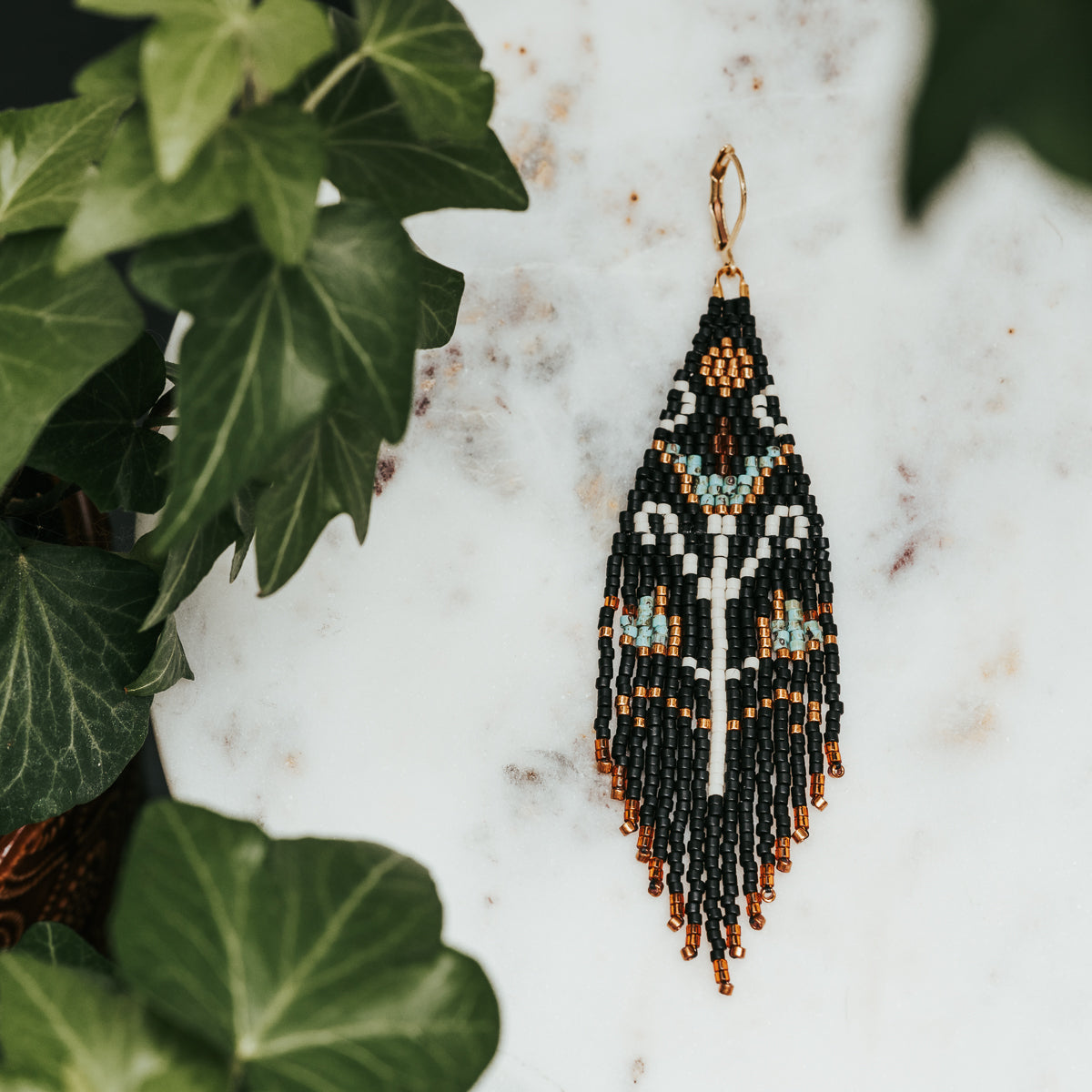 Hippy Botanical Beaded Fringe Earrings