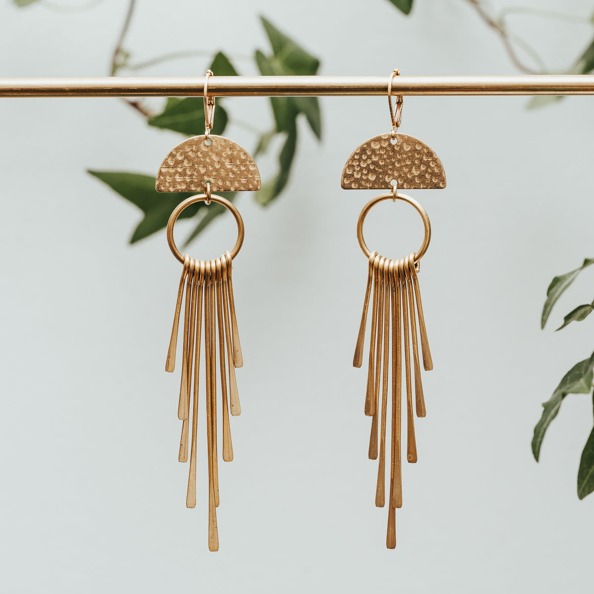 Half Moon Brass Fringe Earrings