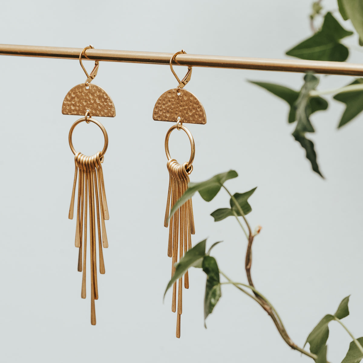 Half Moon Brass Fringe Earrings