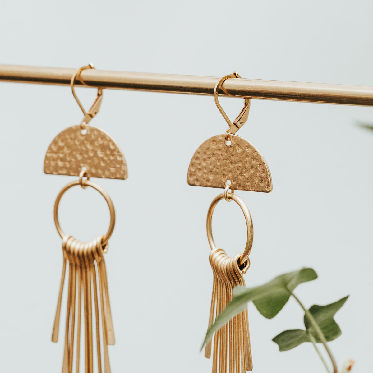 Half Moon Brass Fringe Earrings