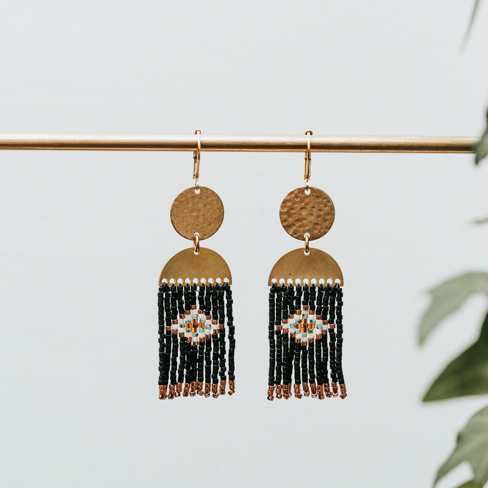 Dancing Lozenge Beaded Fringe Earrings