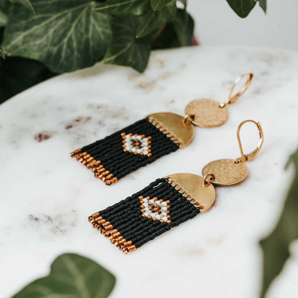 Dancing Lozenge Beaded Fringe Earrings