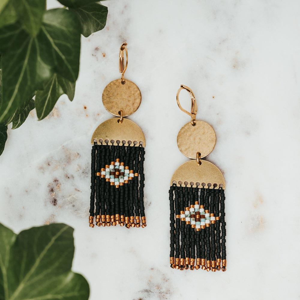 Dancing Lozenge Beaded Fringe Earrings