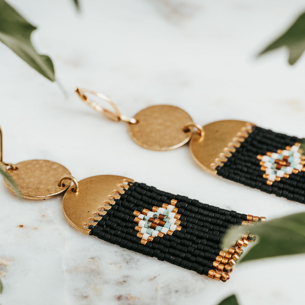Dancing Lozenge Beaded Fringe Earrings