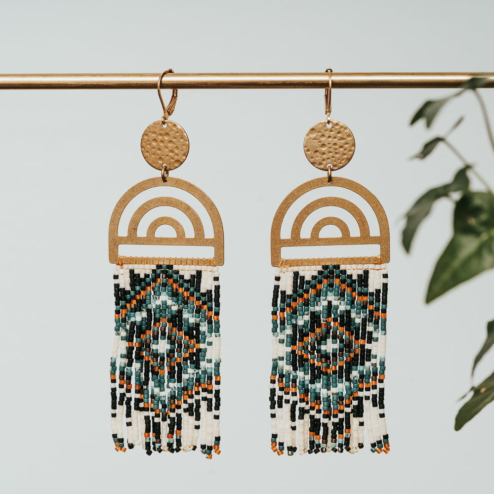Rainbow Beaded Fringe Earrings