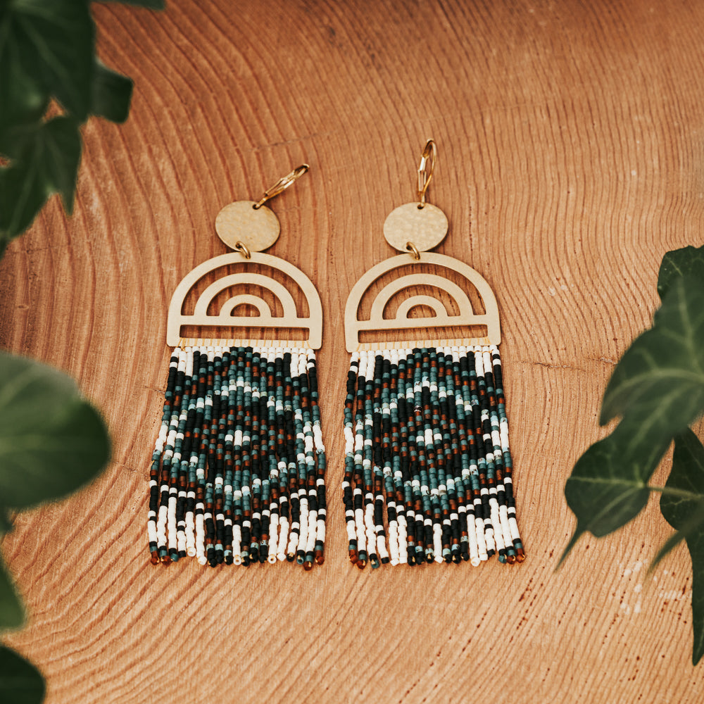 Rainbow Beaded Fringe Earrings