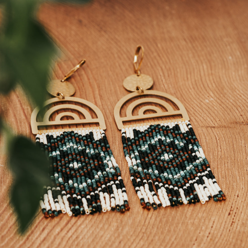 Rainbow Beaded Fringe Earrings