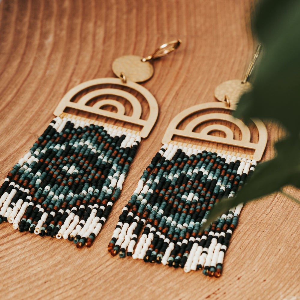 Rainbow Beaded Fringe Earrings