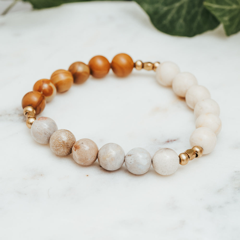 Wood Lace Jasper & Fossil Bracelet