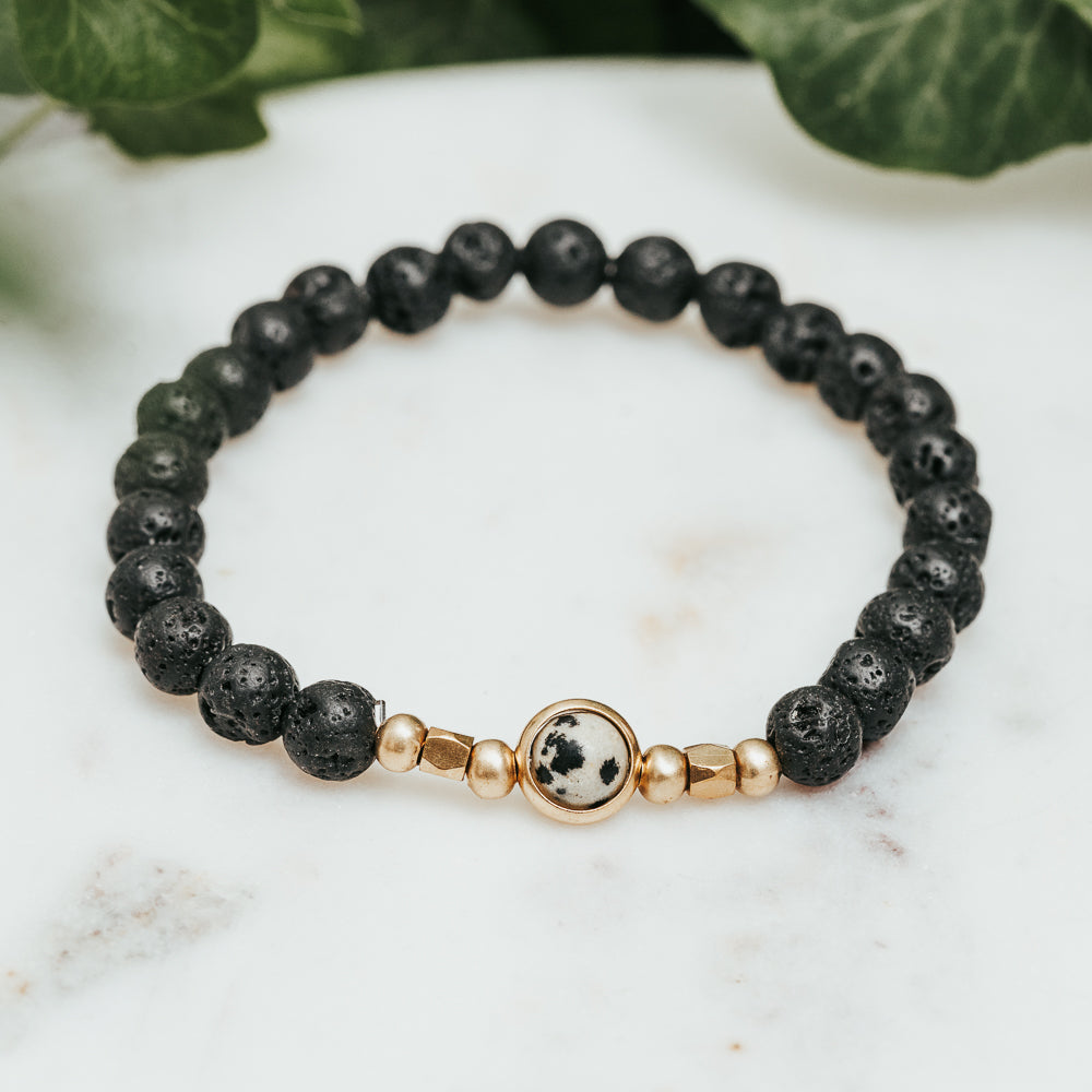 Saturn Lava & Dalmatian Jasper Bracelet