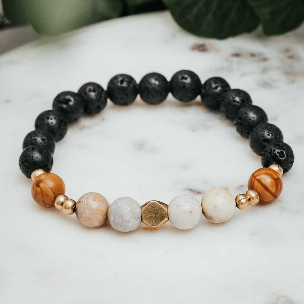 Lava, Wood Lace & Fossil Bracelet