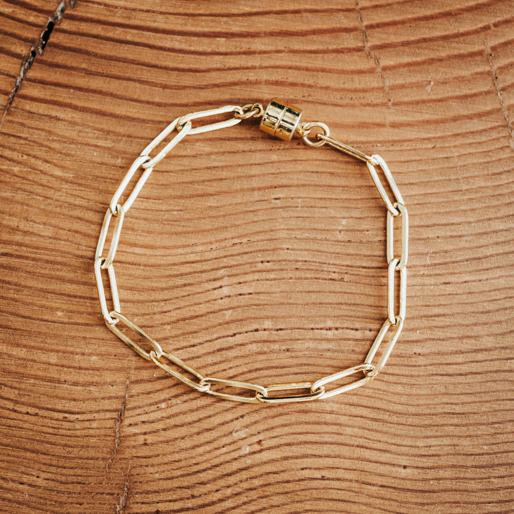 Paperclip Gold Plated Chain Bracelet with Magnet Clasp
