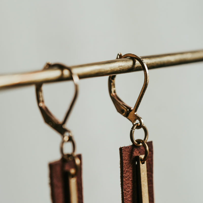 Brass & Hide Rectangle Earrings