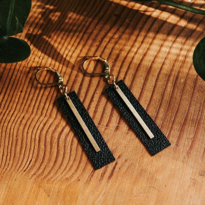 Brass & Hide Rectangle Earrings