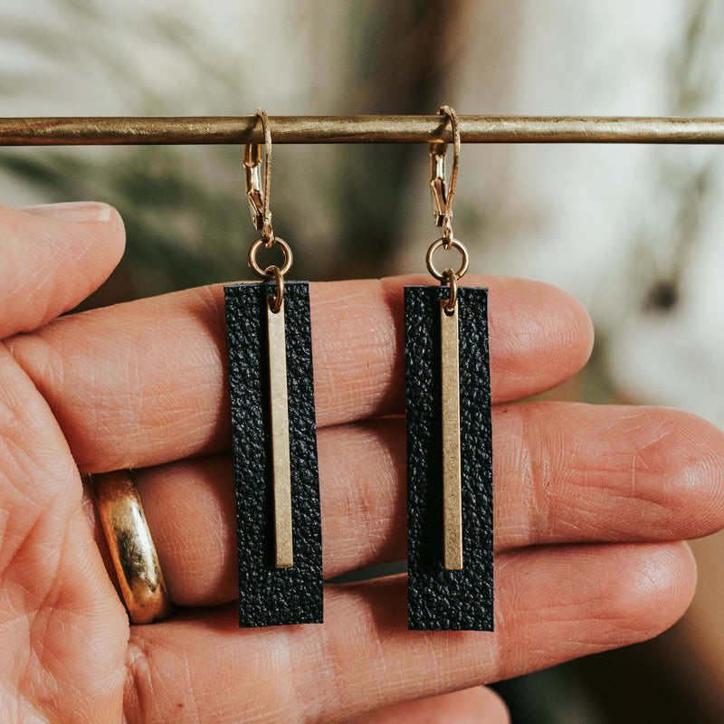 Brass & Hide Rectangle Earrings