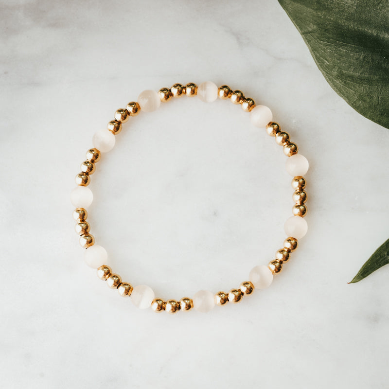 Orbit Gemstone Bracelet | Rose Cat's Eye & Brass