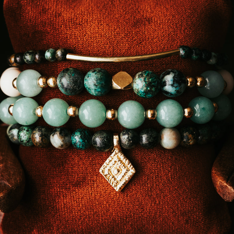 African Turquoise & Jade Bracelet Stack