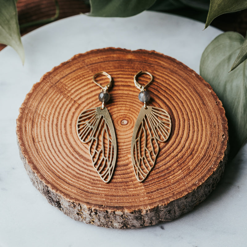 Golden Flutter | Labradorite Butterfly Earrings