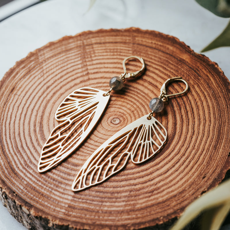 Golden Flutter | Labradorite Butterfly Earrings