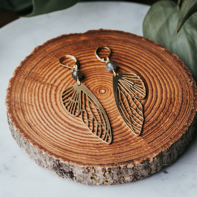 Golden Flutter | Labradorite Butterfly Earrings