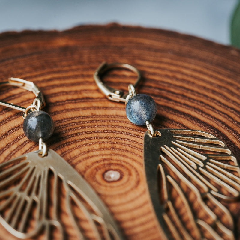 Golden Flutter | Labradorite Butterfly Earrings