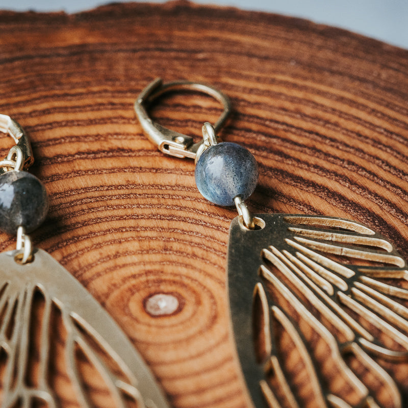 Golden Flutter | Labradorite Butterfly Earrings