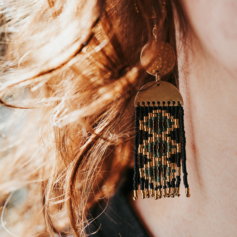 Dancing Vintage Lozenge Beaded Fringe Earrings