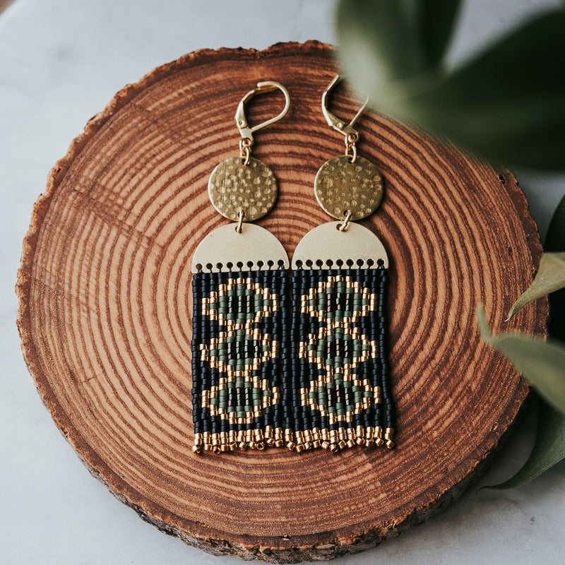 Dancing Vintage Lozenge Beaded Fringe Earrings