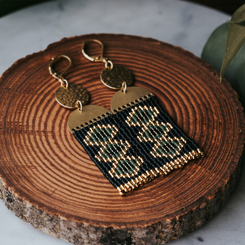 Dancing Vintage Lozenge Beaded Fringe Earrings