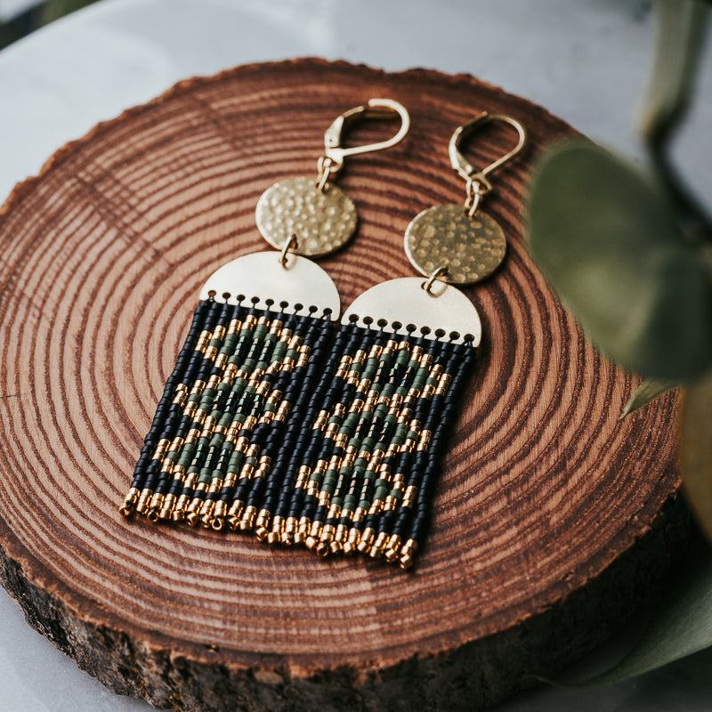 Dancing Vintage Lozenge Beaded Fringe Earrings