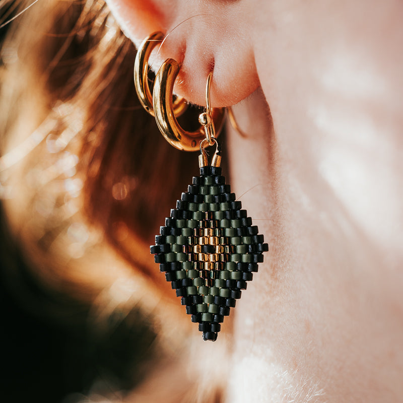 Moody Vibe Lozenge Beaded Earrings
